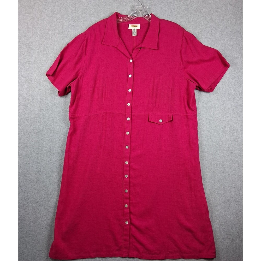 Talbots Woman Shirt Dress 16W Linen Blend Fuchsia Pink Office Teacher Business